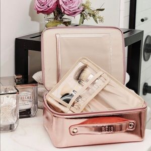 NWT Beis Cosmetic Case in Metallic Pink